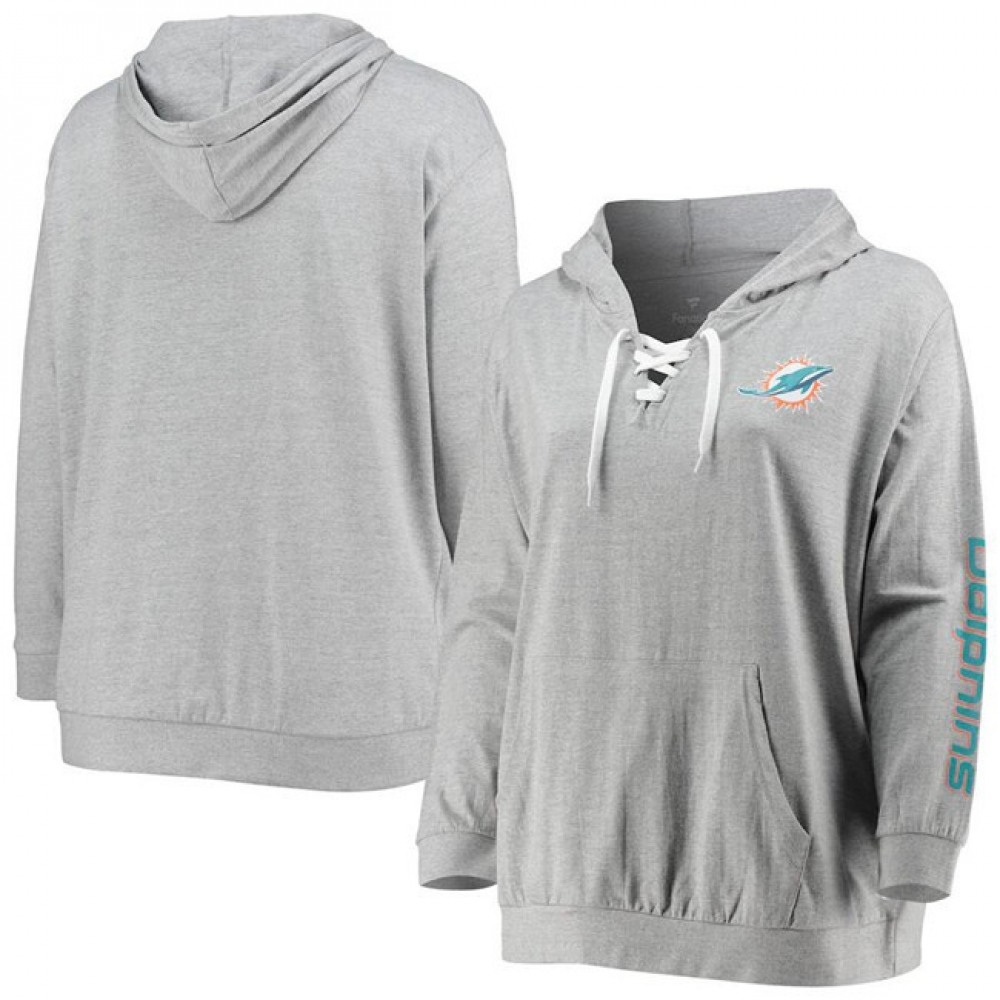 Women's Miami Dolphins Heathered GrayLace-Up Pullover Hoodie