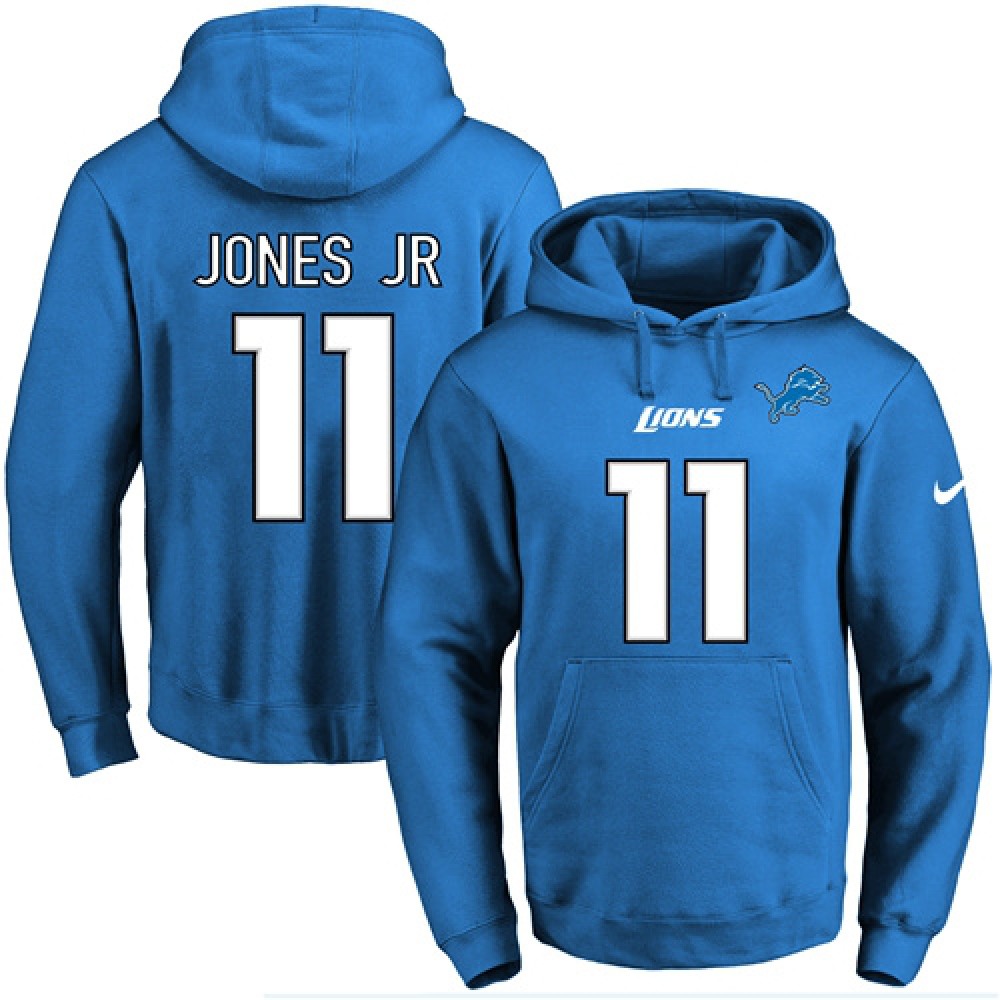 Lions #11 Marvin Jones Jr Blue Name & Number Pullover NFL Hoodie