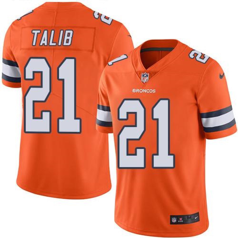 Broncos #21 Aqib Talib Orange Men's Stitched NFL Limited Rush Jersey