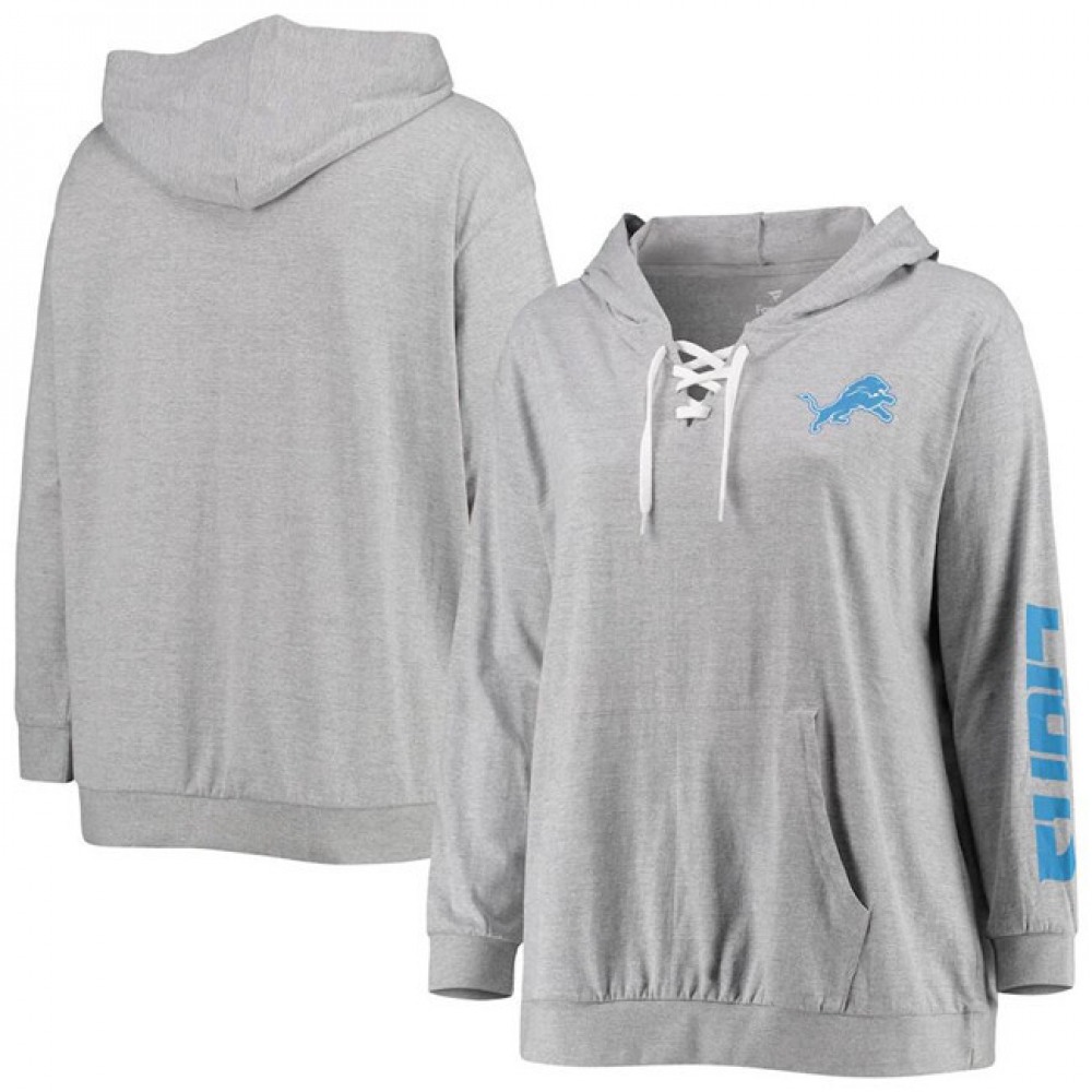 Women's Detroit Lions Heather GrayLace-Up Pullover Hoodie