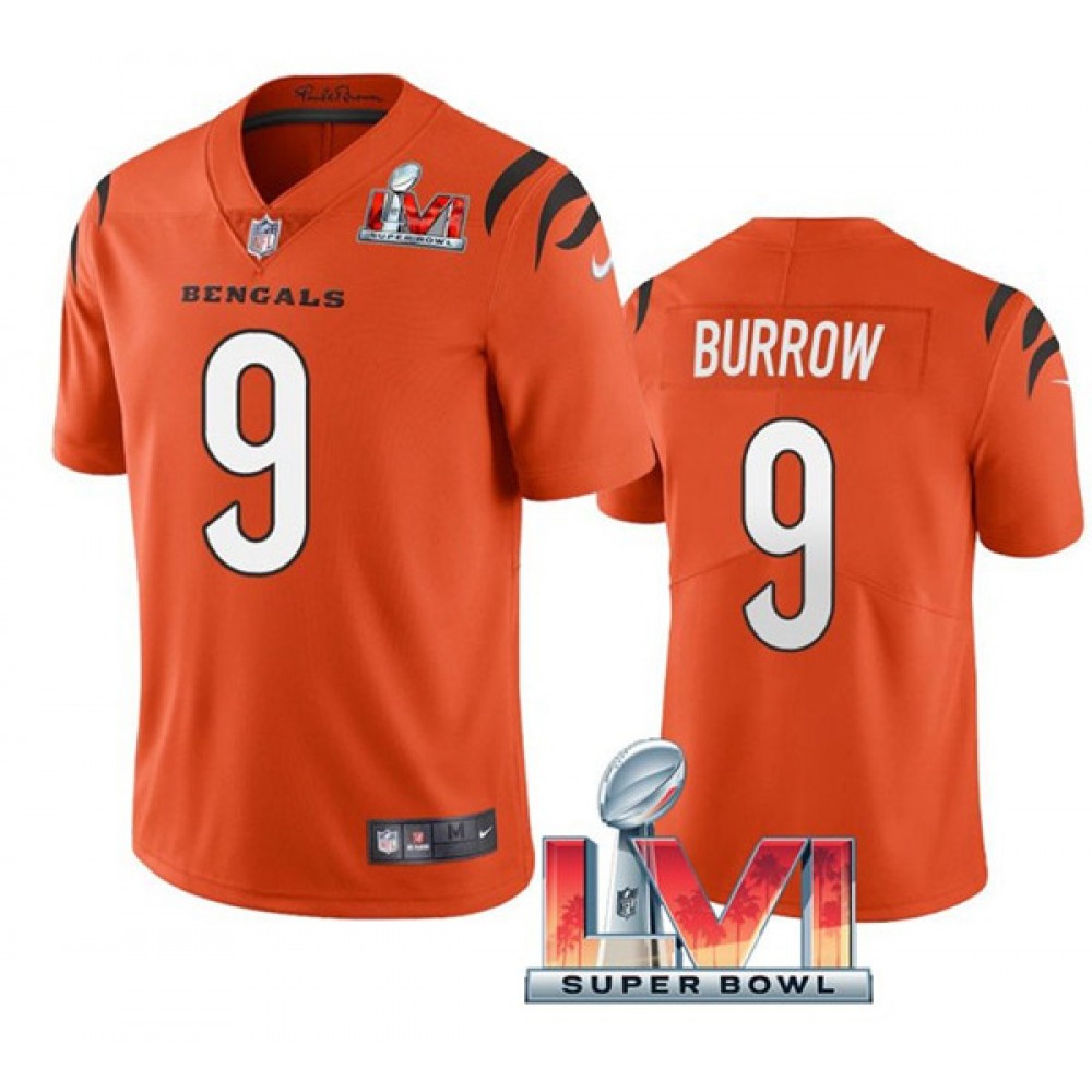 Youth Cincinnati Bengals #9 Joe Burrow 2022 Orange Super Bowl LVI Vapor Limited Stitched Jersey