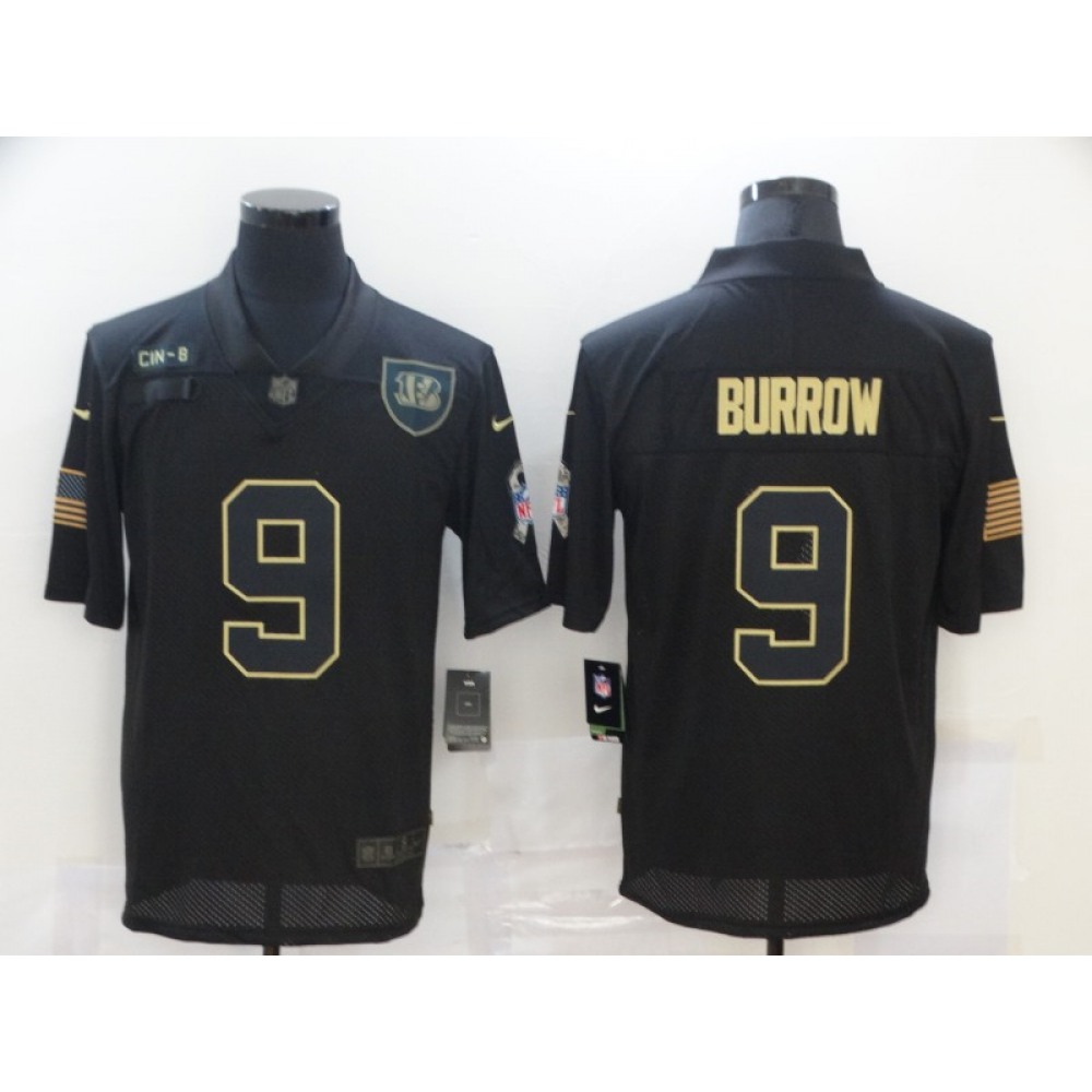 Men's Cincinnati Bengals #9 Joe Burrow 2020 Black Salute To Service Limited Stitched Jersey