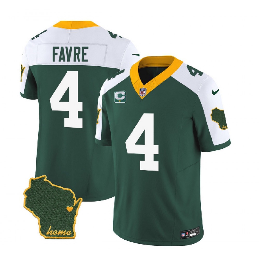 Men's Green Bay Packers #4 Brett Favre Green/White 2023 F.U.S.E. Home Patch And 1-Star C Patch Vapor Untouchable Limited Stitched Jersey
