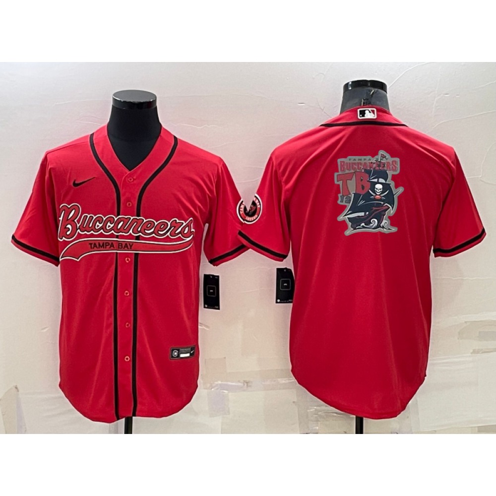 Men's Tampa Bay Buccaneers Red Team Big Logo With Patch Cool Base Stitched Baseball Jersey