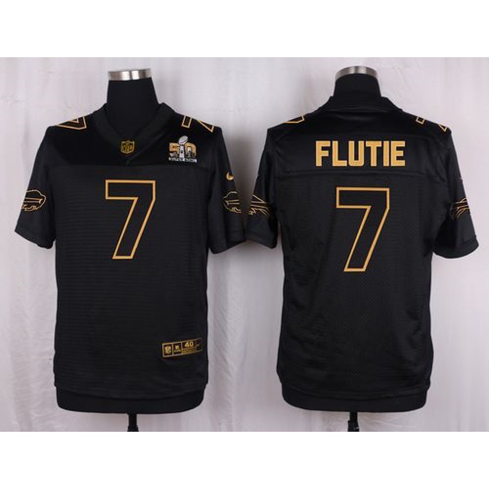 Bills #7 Doug Flutie Black Men's Stitched NFL Elite Pro Line Gold Collection Jersey