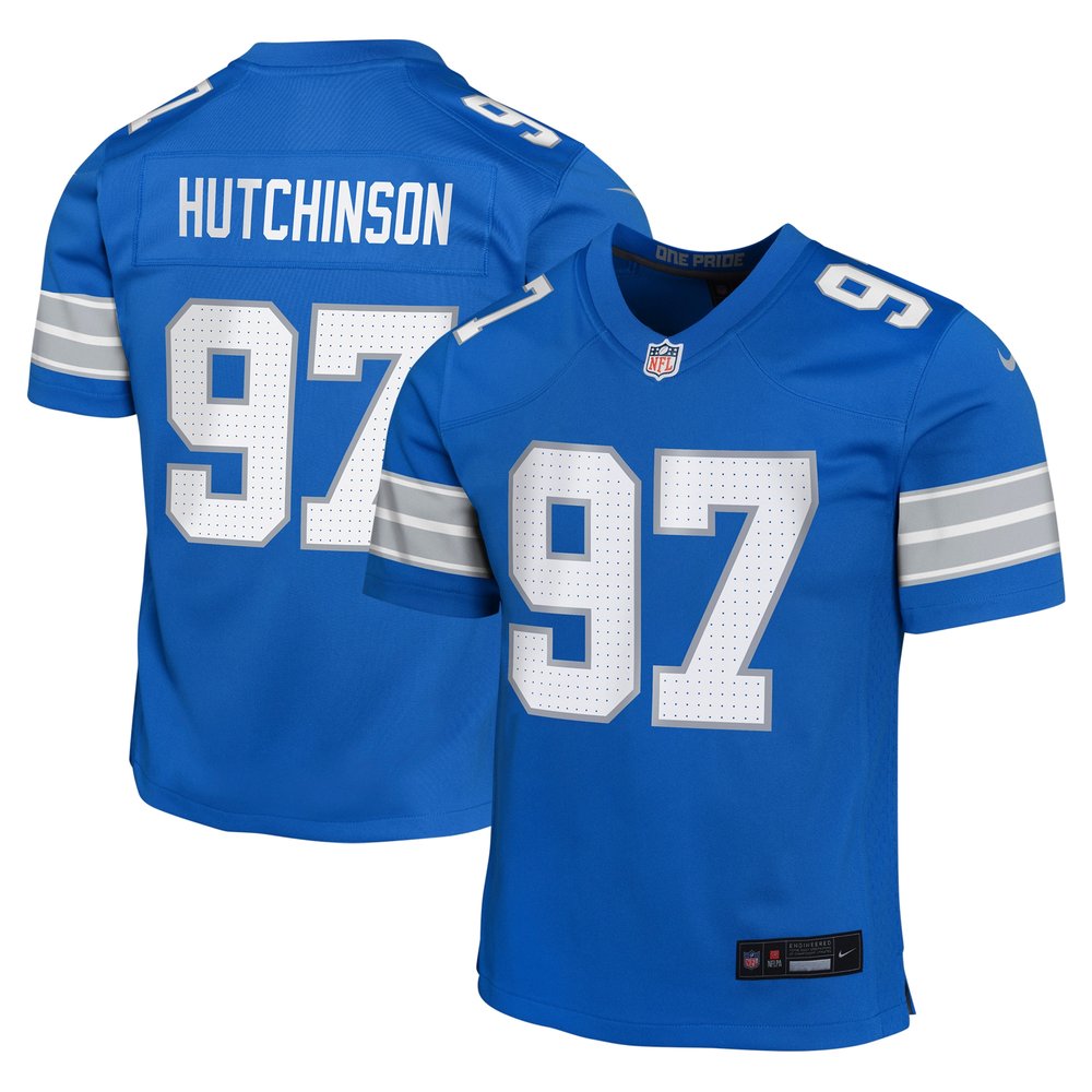 Youth Detroit Lions #97 Aidan HutchinsonBlue Team Player Game Jersey