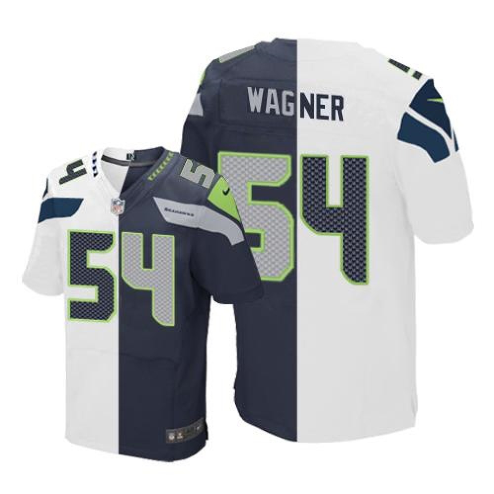 Seahawks #54 Bobby Wagner White/Steel Blue Men's Stitched NFL Elite Split Jersey