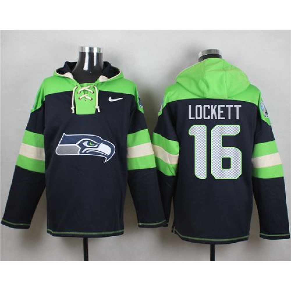 Seahawks #16 Tyler Lockett Steel Blue Player Pullover NFL Hoodie