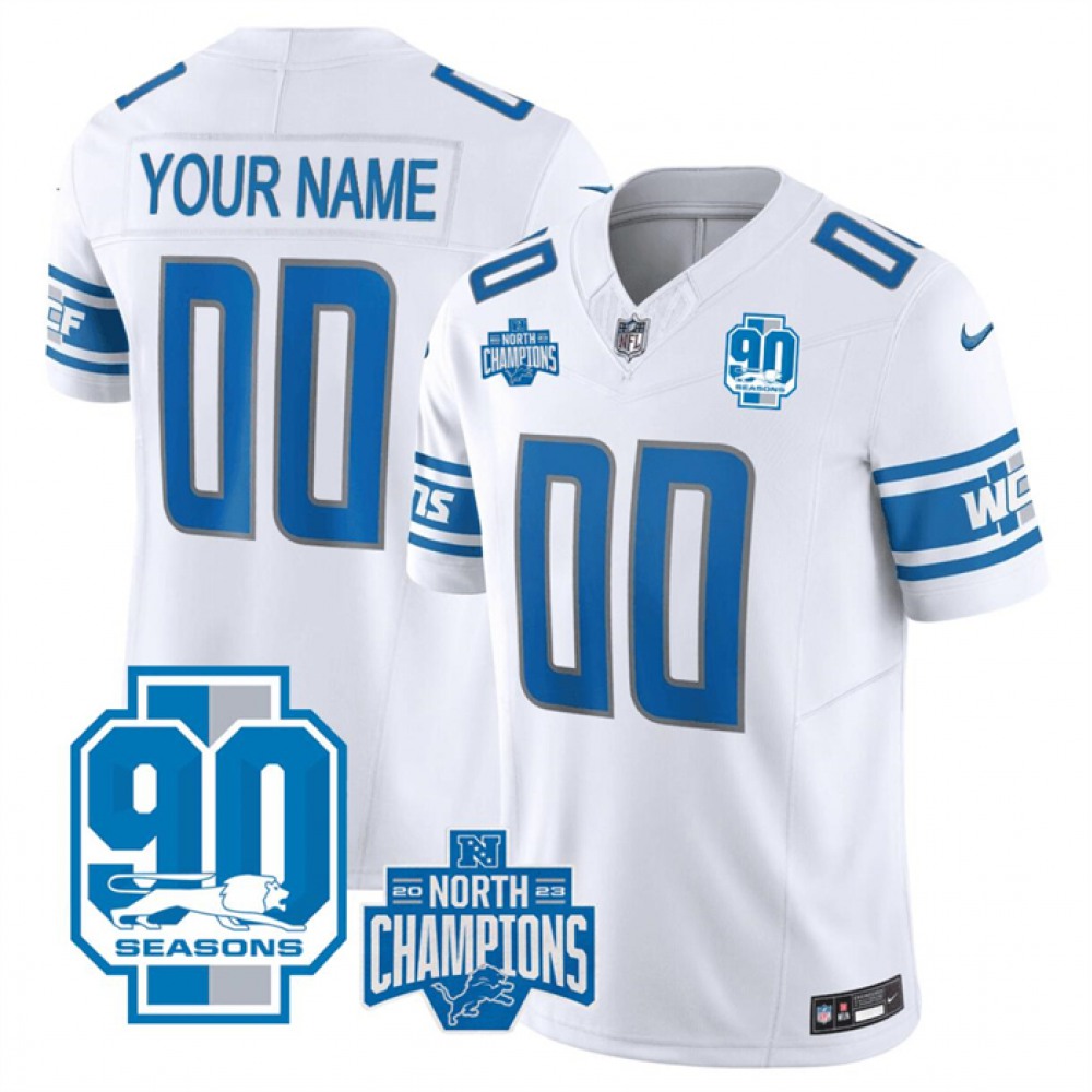 Men's Detroit Lions Active Player Custom White2023 F.U.S.E. 90th Anniversary NFC North Division Champions Vapor Limited Stitched Football Jersey