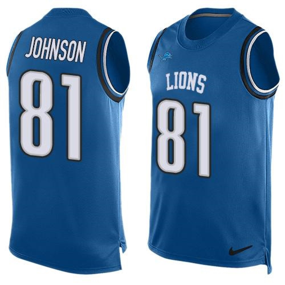 Lions #81 Calvin Johnson Blue Team Color Men's Stitched NFL Limited Tank Top Jersey