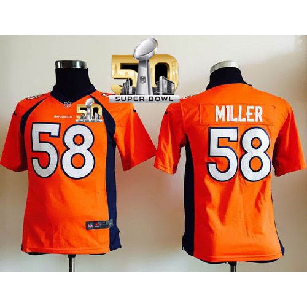 Broncos #58 Von Miller Orange Team Color Super Bowl 50 Youth Stitched NFL Elite Jersey