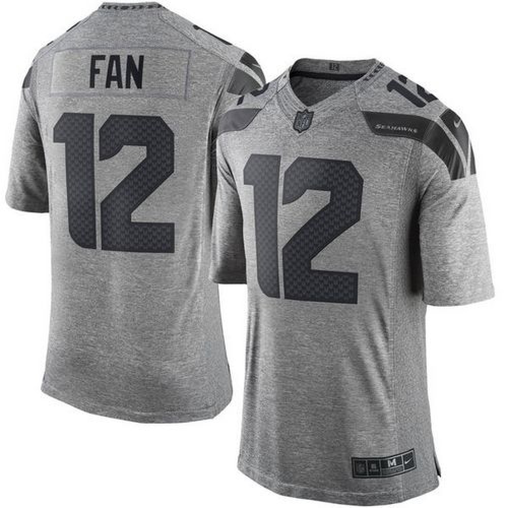 Seahawks #12 Fan Gray Men's Stitched NFL Limited Gridiron Gray Jersey