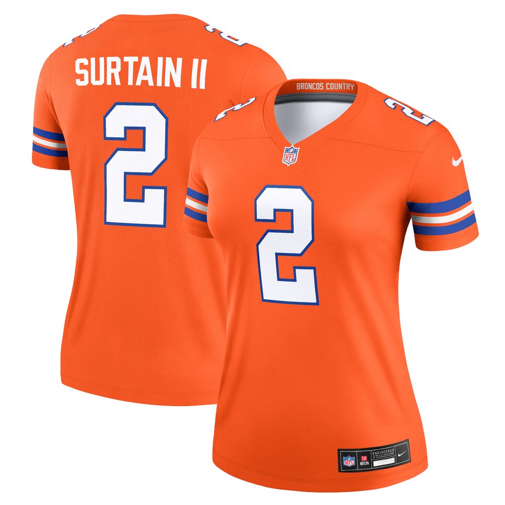 Women's Denver Broncos Patrick Surtain IIOrange Mile High Collection 1977 Throwback Player Legend Jersey