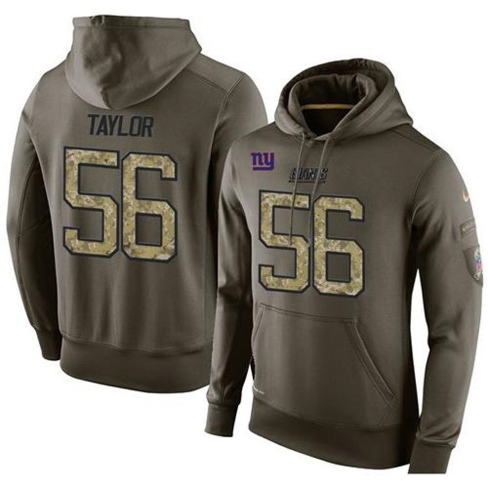 NFL Men'sNew York Giants #56 Lawrence Taylor Stitched Green Olive Salute To Service KO Performance Hoodie