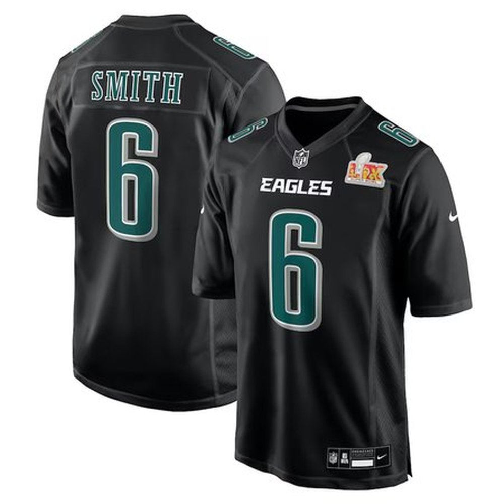 Men's Philadelphia Eagles #6 DeVonta SmithCarbon Black Super Bowl LIX Fashion Game Player Jersey