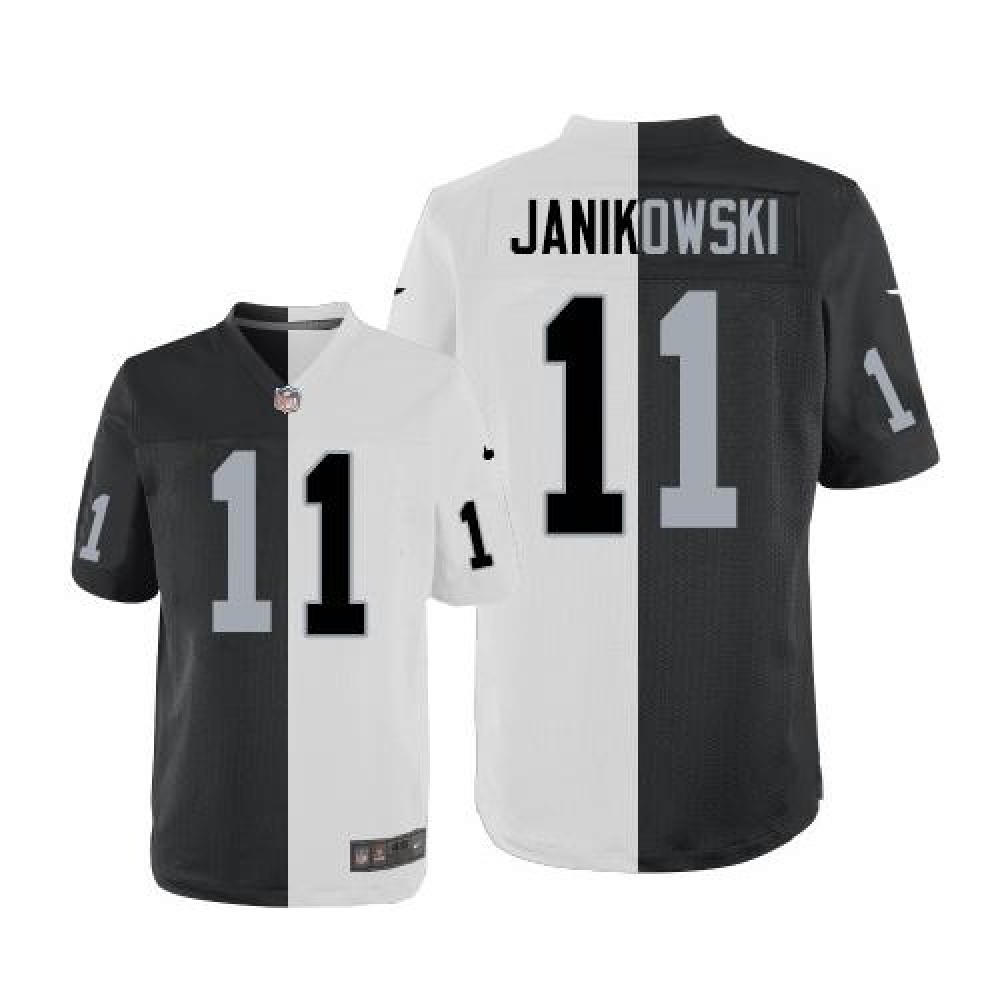Raiders #11 Sebastian Janikowski White/Black Men's Stitched NFL Elite Split Jersey