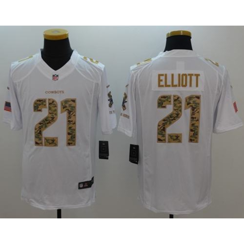Cowboys #21 Ezekiel Elliott White Men's Stitched NFL Limited Salute To Service Jersey