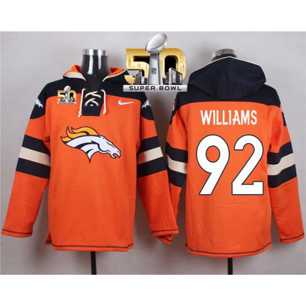 Broncos #92 Sylvester Williams Orange Super Bowl 50 Player Pullover NFL Hoodie