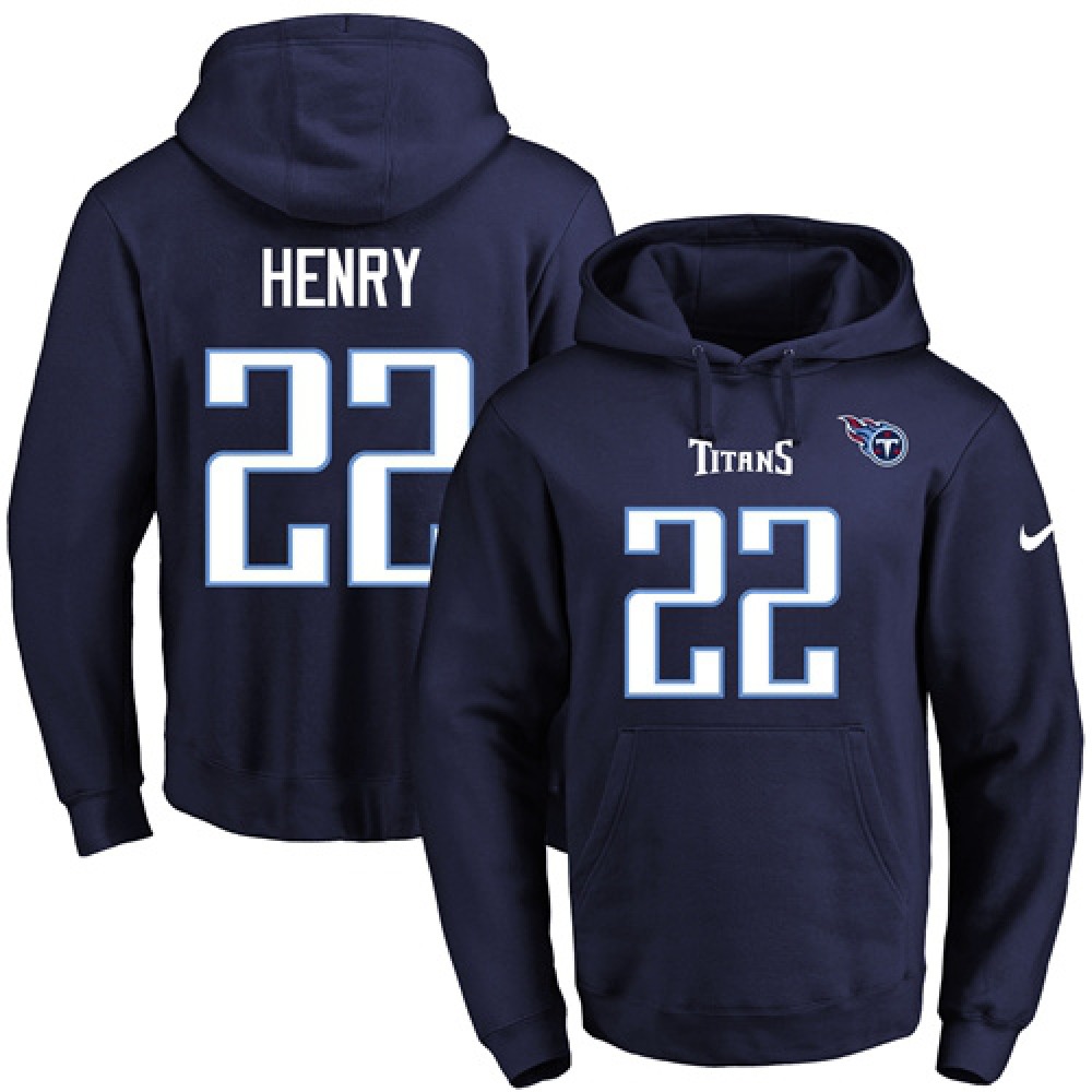 Titans #22 Derrick Henry Navy Blue Name & Number Pullover NFL Hoodie