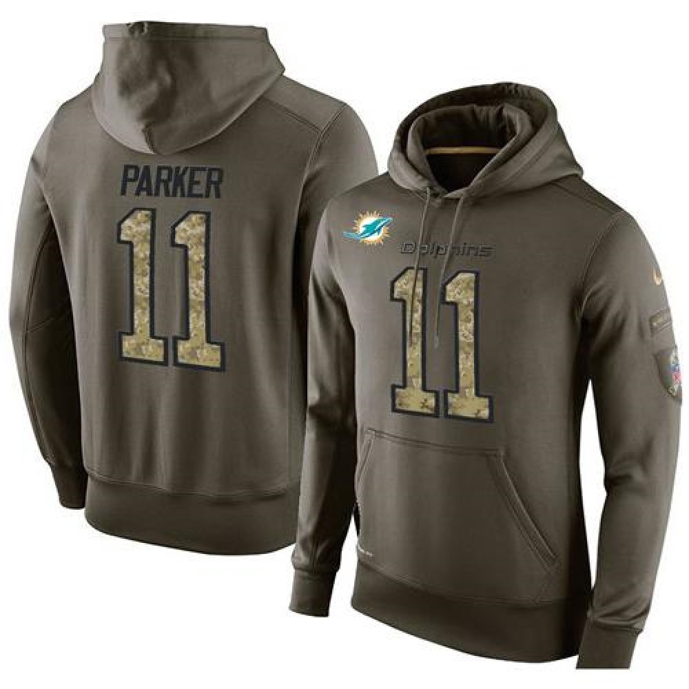 NFL Men'sMiami Dolphins #11 DeVante Parker Stitched Green Olive Salute To Service KO Performance Hoodie