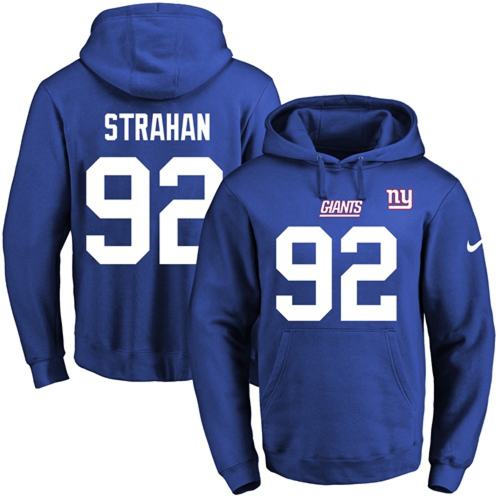 Giants #92 Michael Strahan Royal Blue Name & Number Pullover NFL Hoodie
