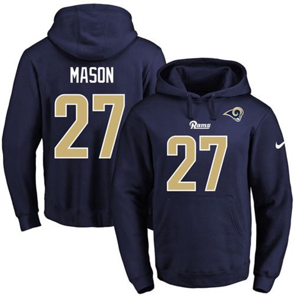 Rams #27 Tre Mason Navy Blue Name & Number Pullover NFL Hoodie