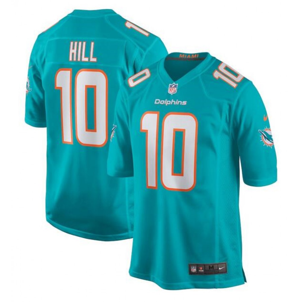Men's Miami Dolphins #10 Tyreek Hill Aqua Stitched Game Jersey