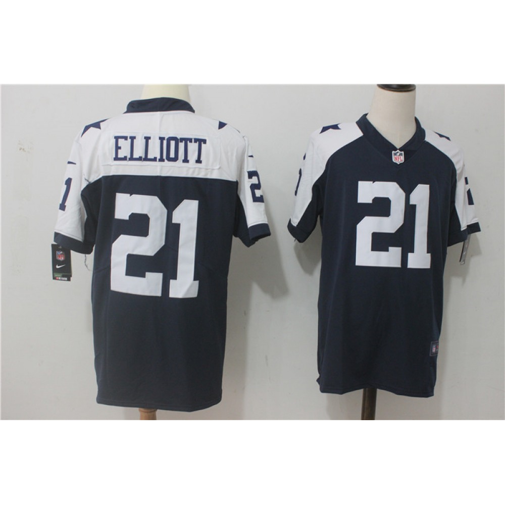 Men'sDallas Cowboys #21 Ezekiel Elliott Navy Blue Thanksgiving Stitched NFL Vapor Untouchable Limited Throwback Jersey