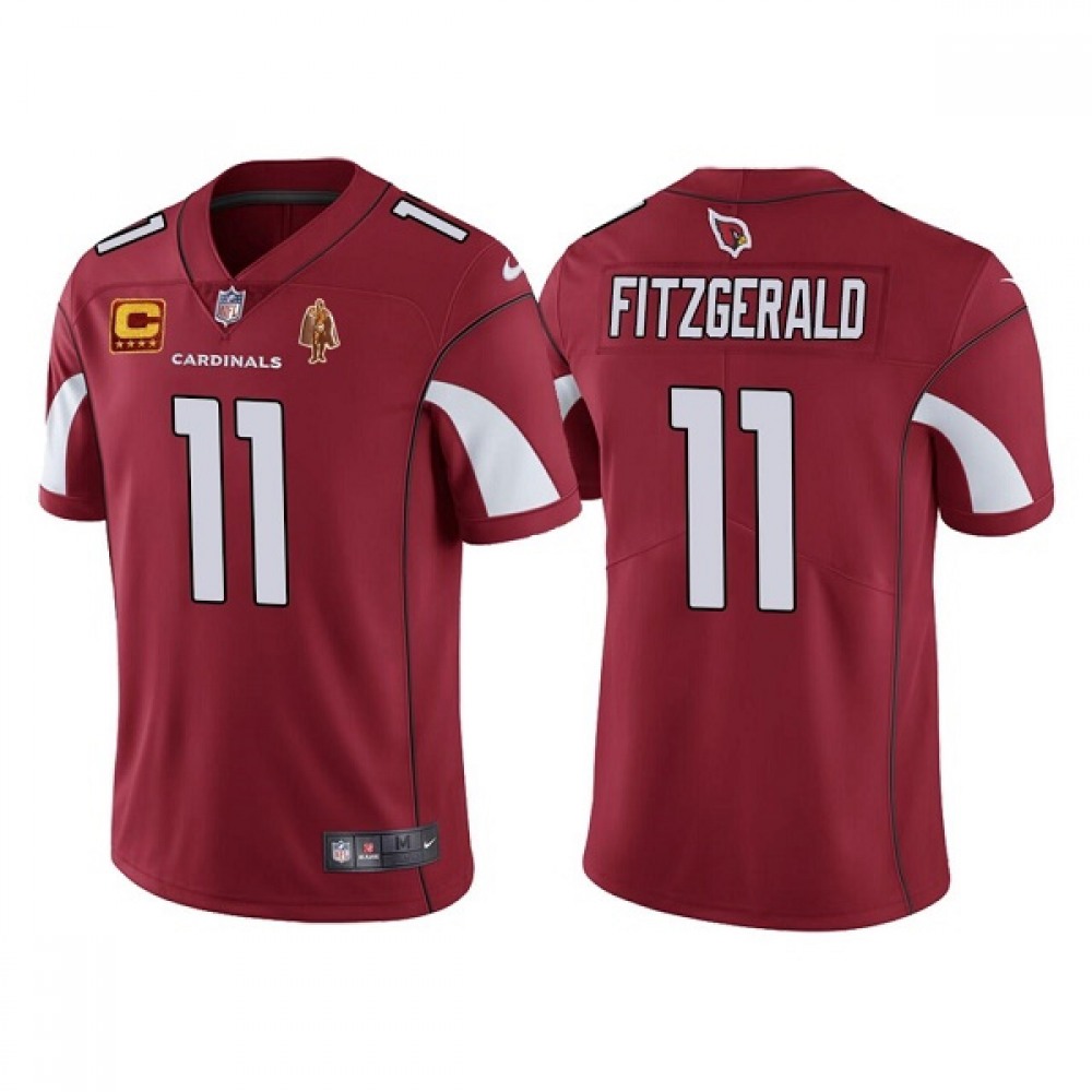 Men's Arizona Cardinals#11 Larry Fitzgerald Red With C Patch & Walter Payton Patch Limited Stitched Jersey
