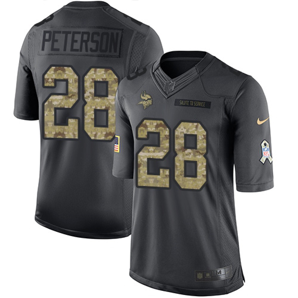 Vikings #28 Adrian Peterson Black Men's Stitched NFL Limited 2016 Salute To Service Jersey