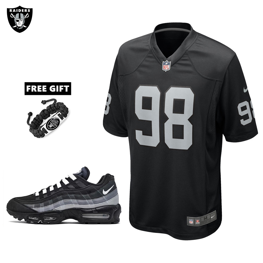 🔥Combo Sale - Las Vegas Raiders Maxx Crosby Nike Black Game Jersey & Air Max 95 Team Color Sneakers
