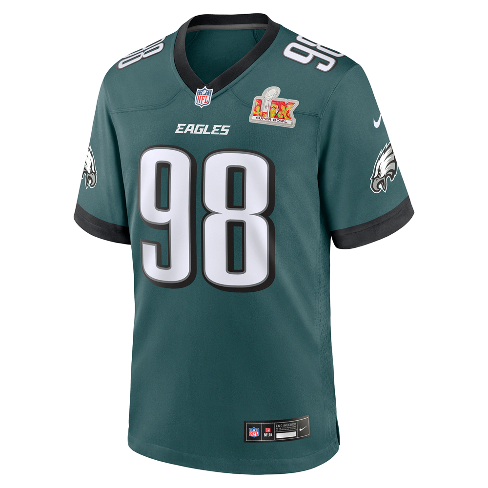 🔥Combo Sale - Philadelphia Eagles Jalen Carter Nike Midnight Green Super Bowl LIX Game Jersey & Air Force 1 Low Team Sneakers