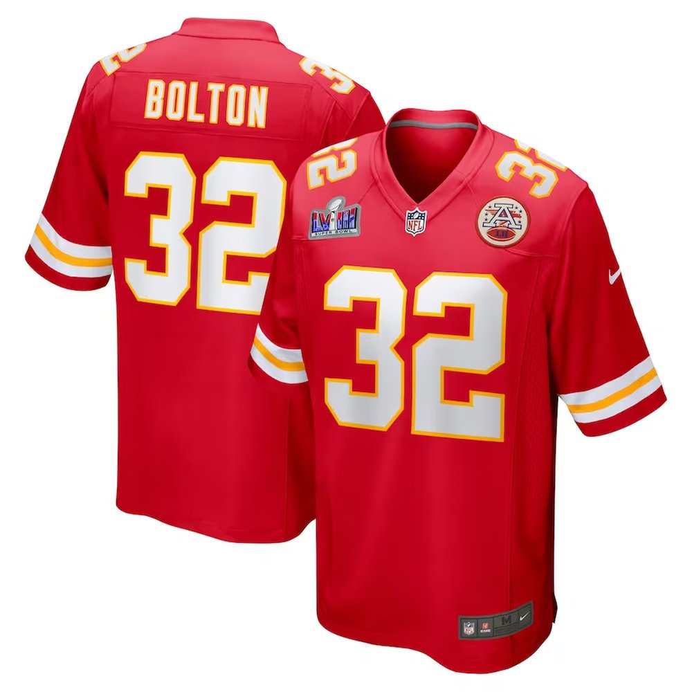 Men's Kansas City Chiefs #32 Nick BoltonRed Super Bowl LVIII Game Jersey