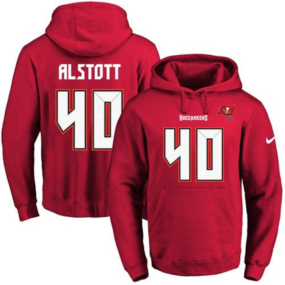 Buccaneers #40 Mike Alstott Red Name & Number Pullover NFL Hoodie