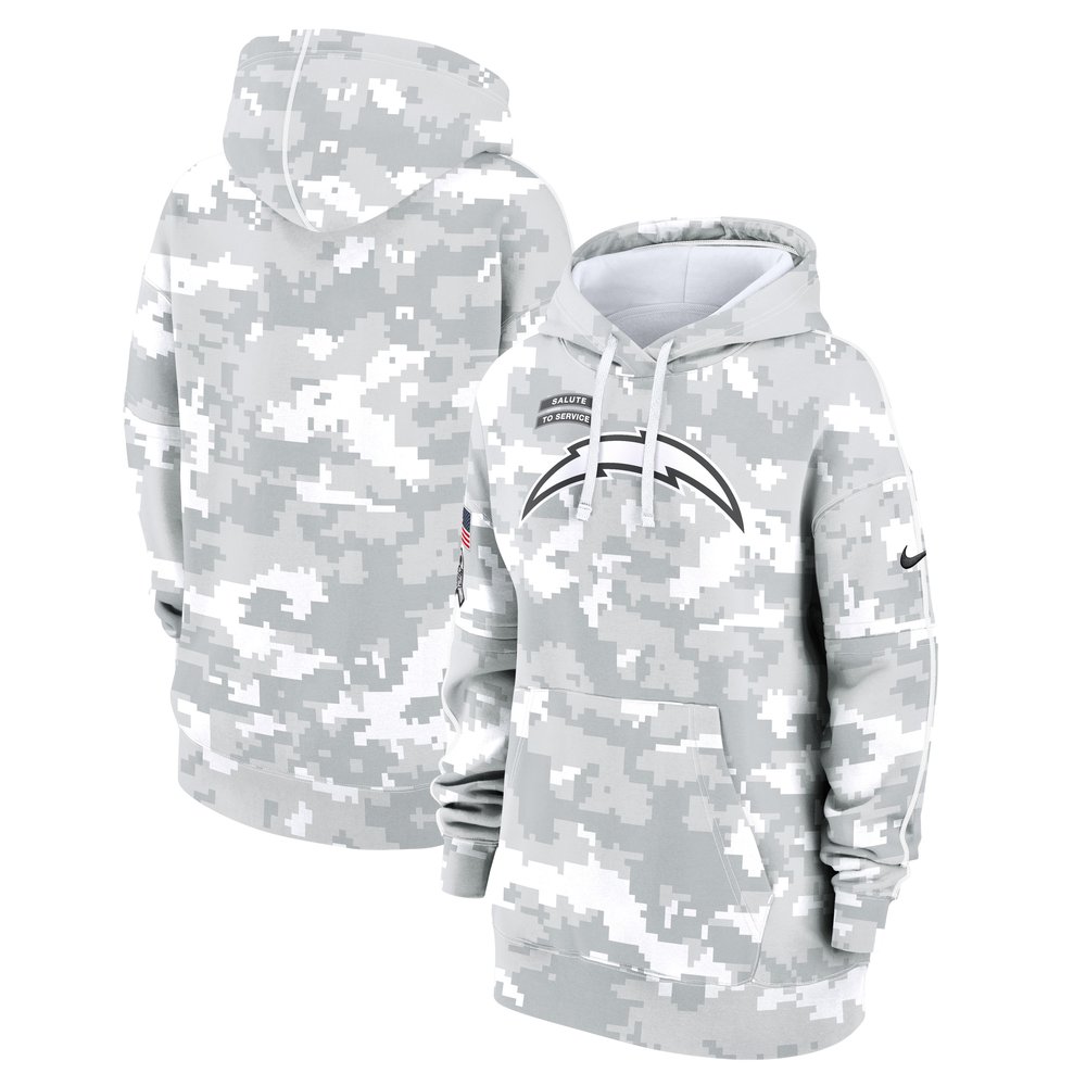 Women's Los Angeles ChargersArctic Camo 2024 Salute To Service Club Fleece Pullover Hoodie