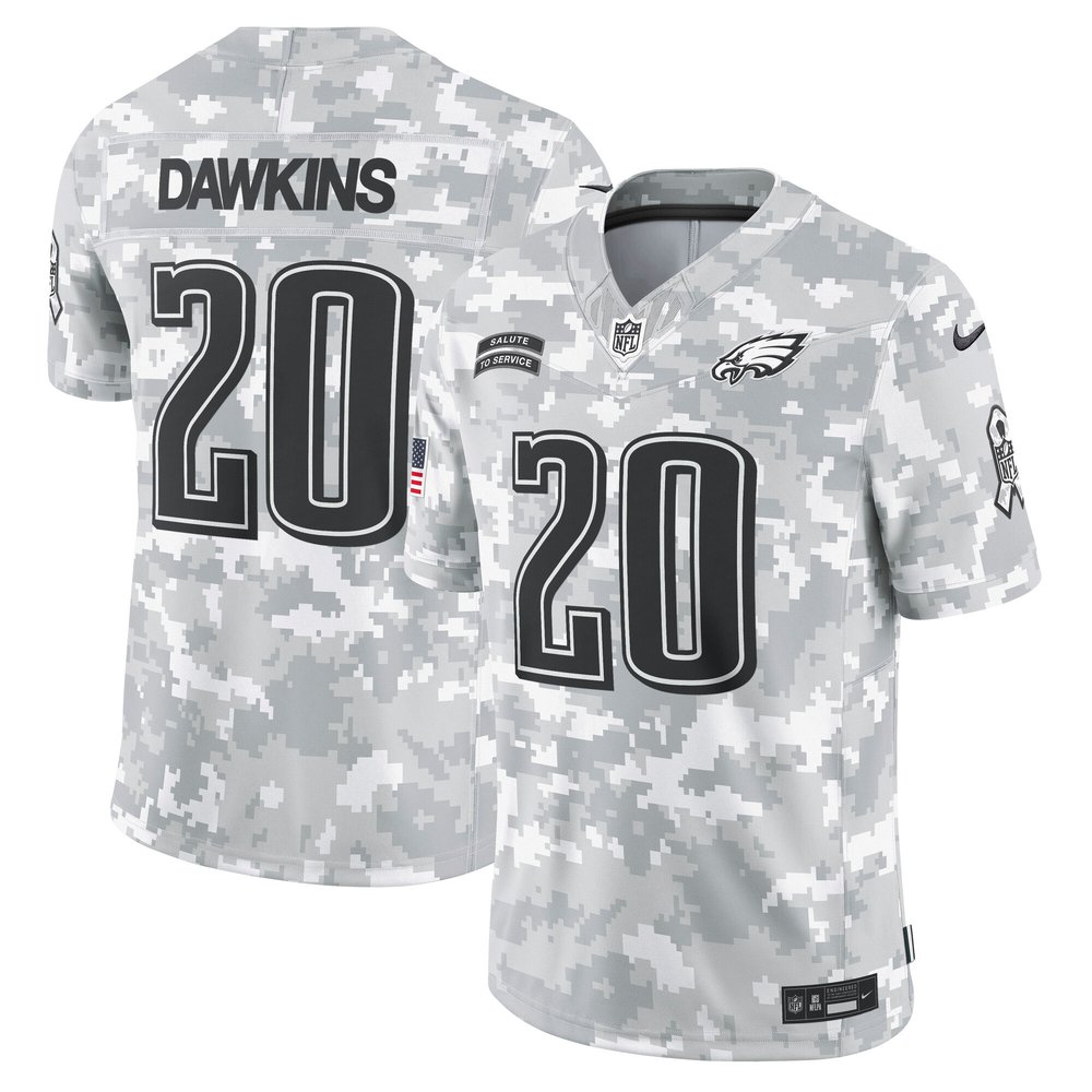 Men's Philadelphia Eagles Brian DawkinsArctic Camo 2024 Salute to Service Retired Player Limited Jersey