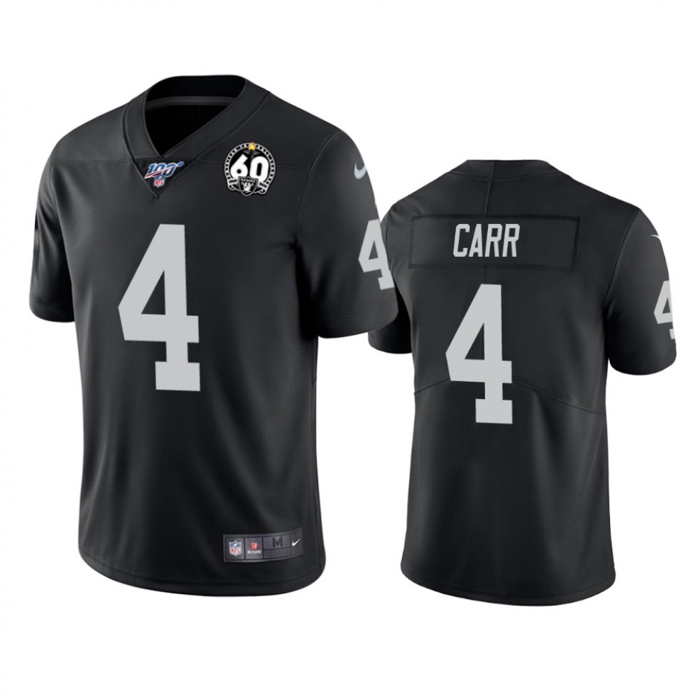 Men's Oakland Raiders #4 Derek Carr Black 100th Season With 60 Patch Vapor Limited Stitched NFL Jersey