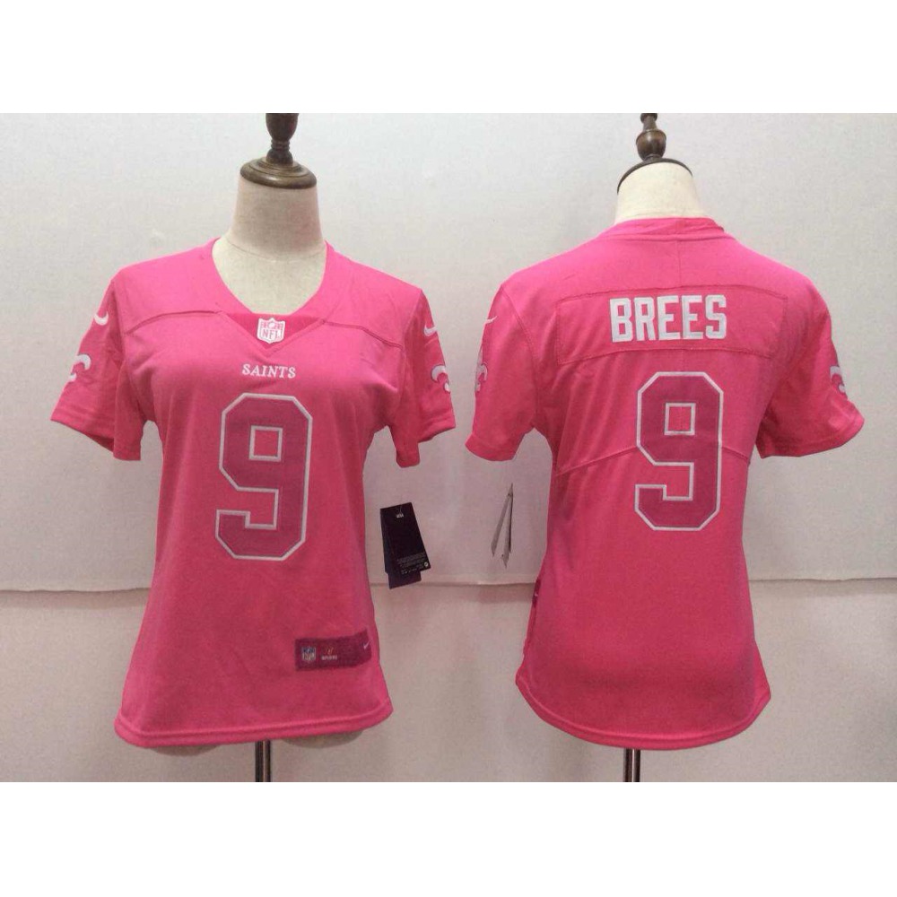 Women'sNew Orleans Saints #9 Drew Brees Pink Limited Rush Fashion Stitched NFL Jersey