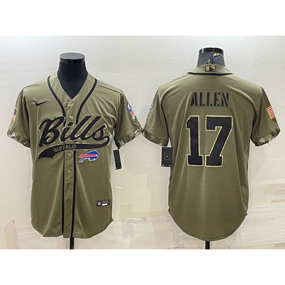 Men's Buffalo Bills #17 Josh Allen 2022 Olive Salute to Service Cool Base Stitched Baseball Jersey