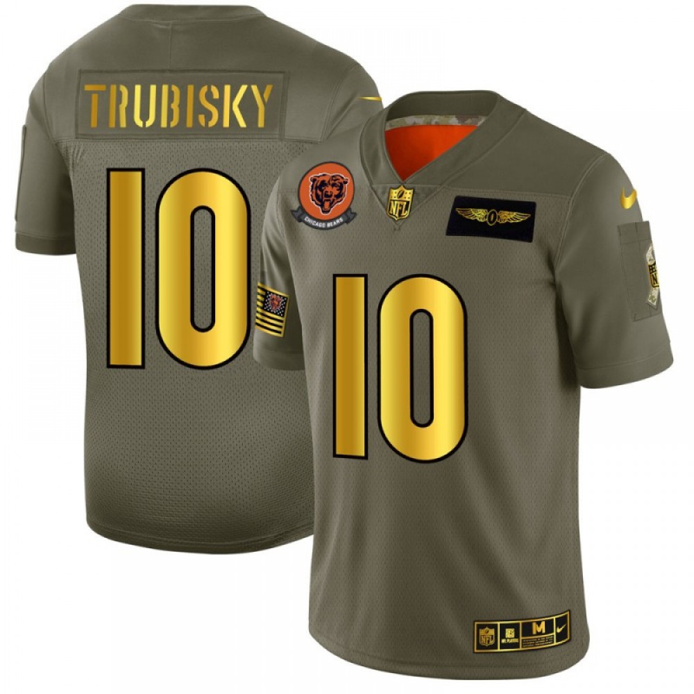 Men's Chicago Bears #10 Mitchell Trubisky2019 Olive/Gold Salute To Service Limited Stitched NFL Jersey