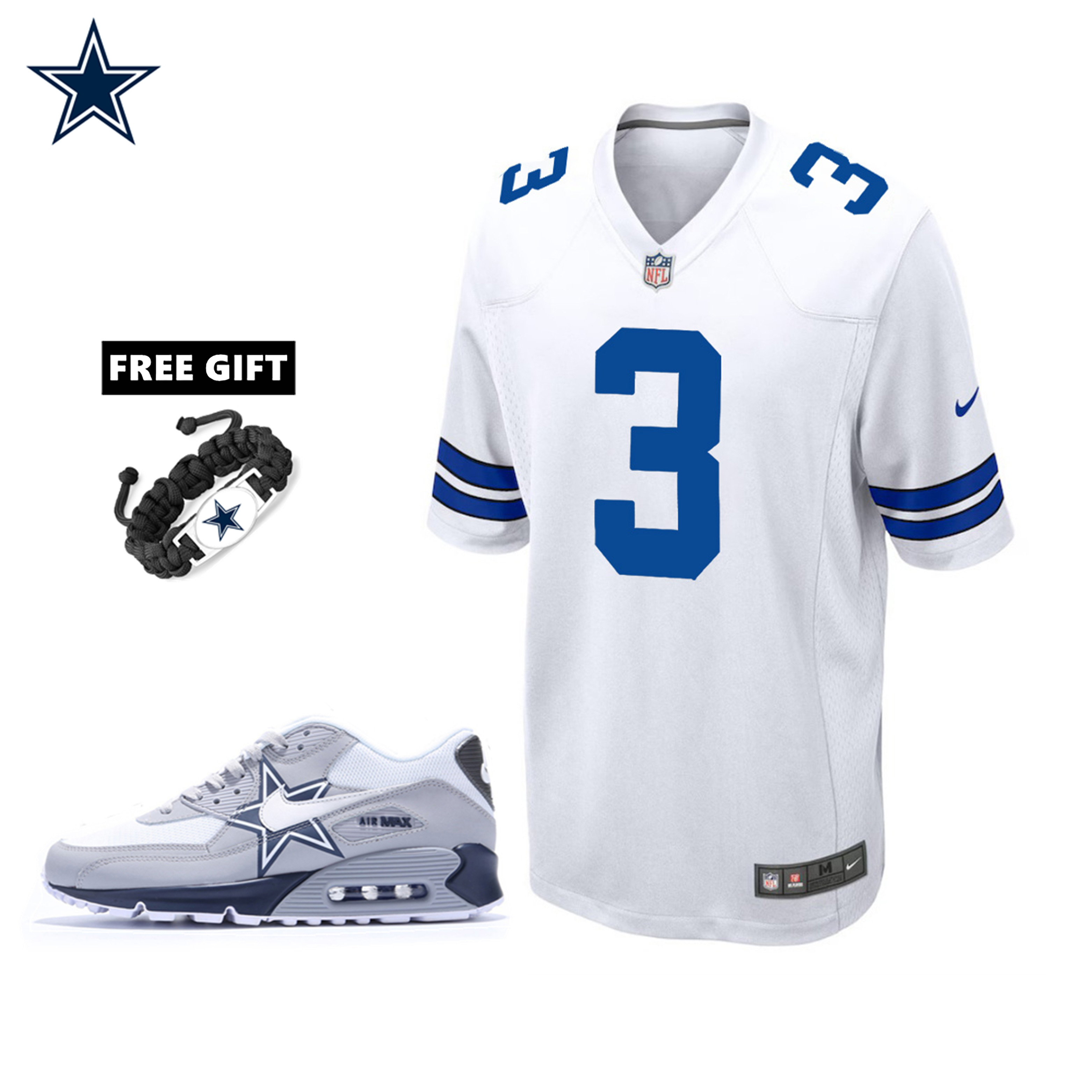 🔥Combo Sale - Dallas Cowboys George Pickens Nike White Game Jersey & Air Max 90 Classic Sneakers