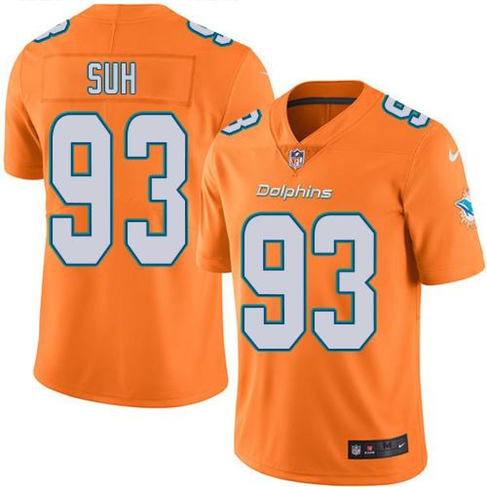 Dolphins #93 Ndamukong Suh Orange Youth Stitched NFL Limited Rush Jersey