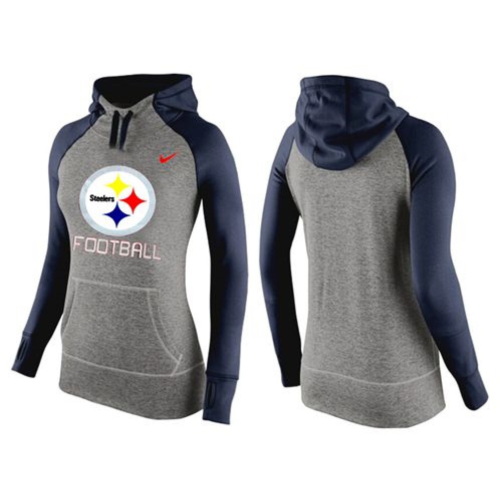 Women'sPittsburgh Steelers Performance Hoodie Grey & Dark Blue_1