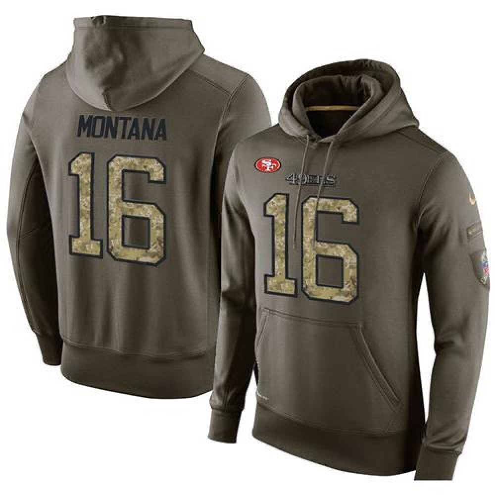 NFL Men'sSan Francisco 49ers #16 Joe Montana Stitched Green Olive Salute To Service KO Performance Hoodie