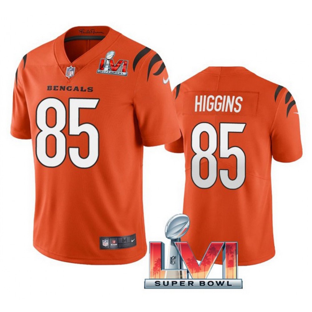 Men's Cincinnati Bengals #85 Tee Higgins 2022 Orange Super Bowl LVI Vapor Limited Stitched Jersey