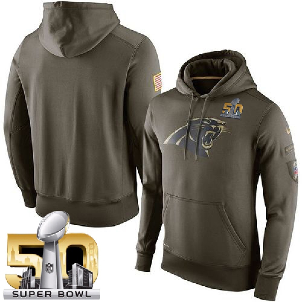 Men's Carolina Panthers Super Bowl 50Olive Salute To Service KO Performance Hoodie