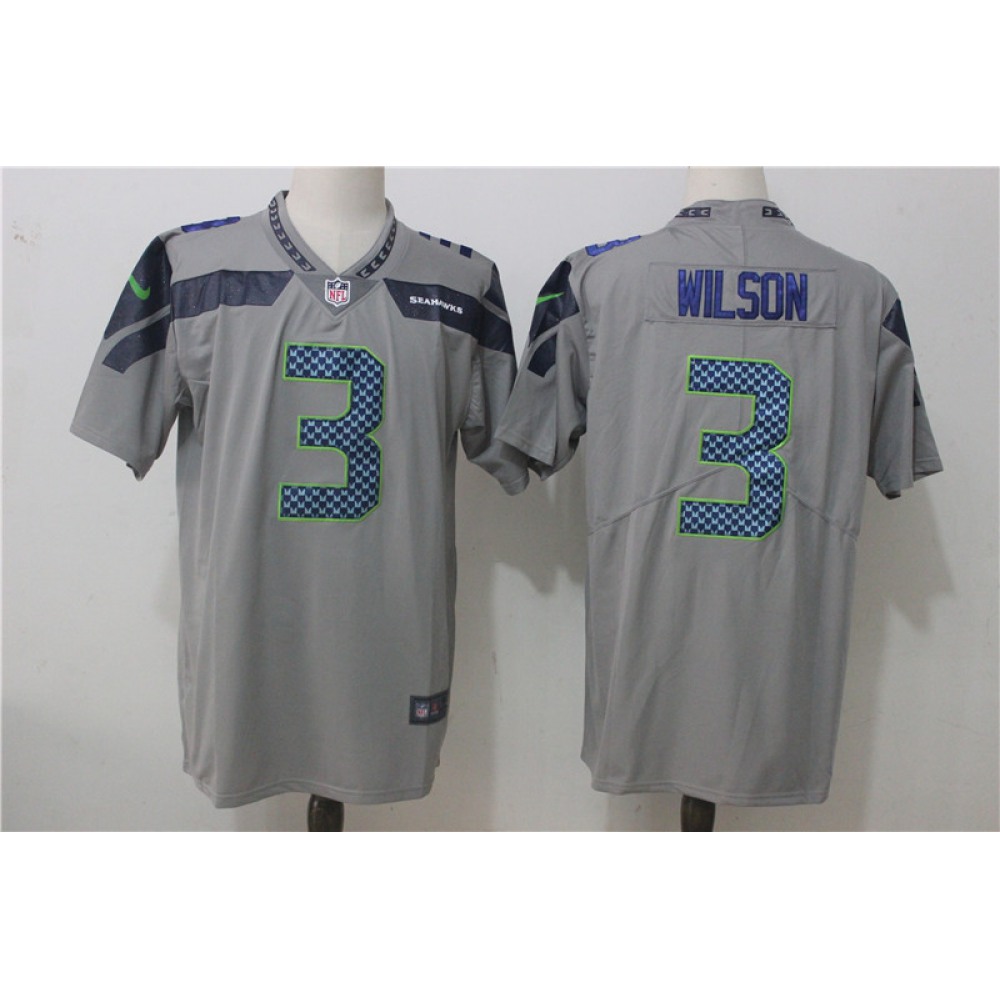 Men'sSeattle Seahawks #3 Russell Wilson Gray Stitched NFL Vapor Untouchable Limited Jersey