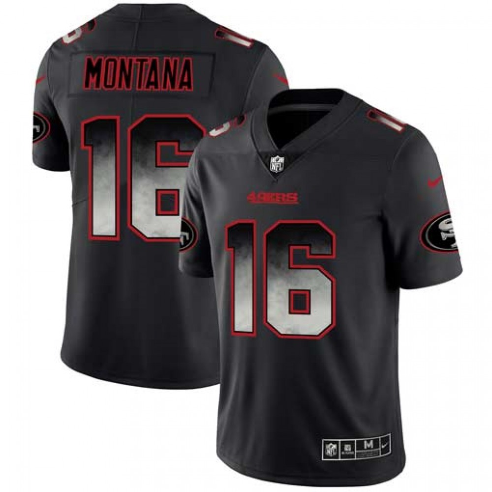 Men's San Francisco 49ers#16 Joe Montana Black 2019 Smoke Fashion Limited Stitched NFL Jersey