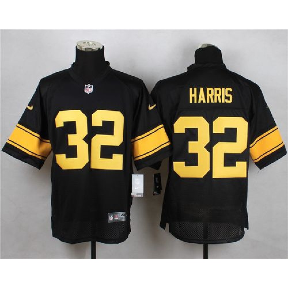 Steelers #32 Franco Harris Black(Gold No.) Men's Stitched NFL Elite Jersey