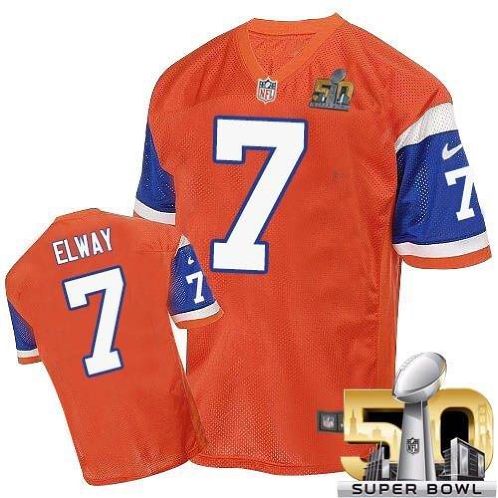 Broncos #7 John Elway Orange Throwback Super Bowl 50 Men's Stitched NFL Elite Jersey